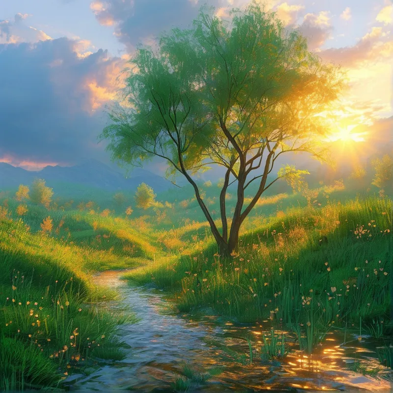 Golden Tree at Sunset