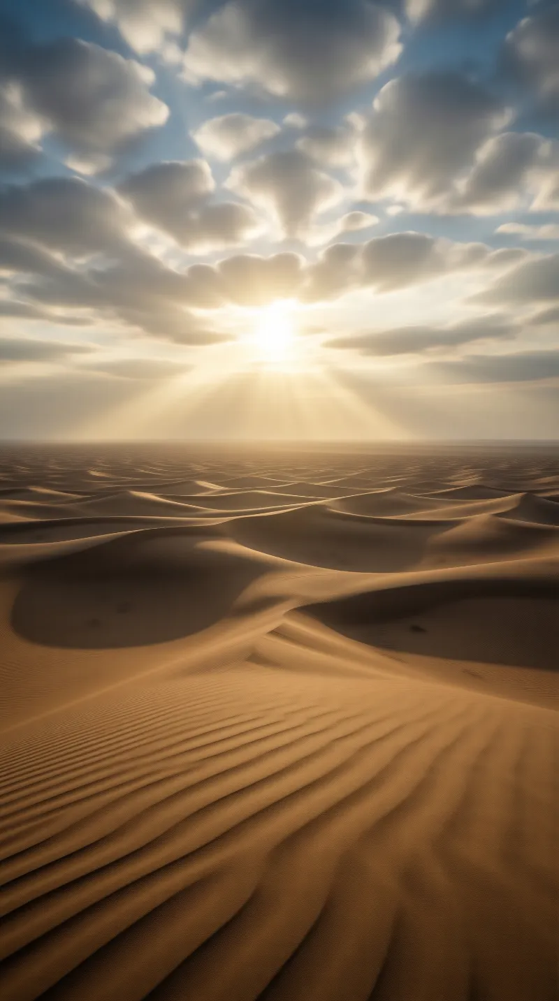 Desert Landscape with Sun Rays