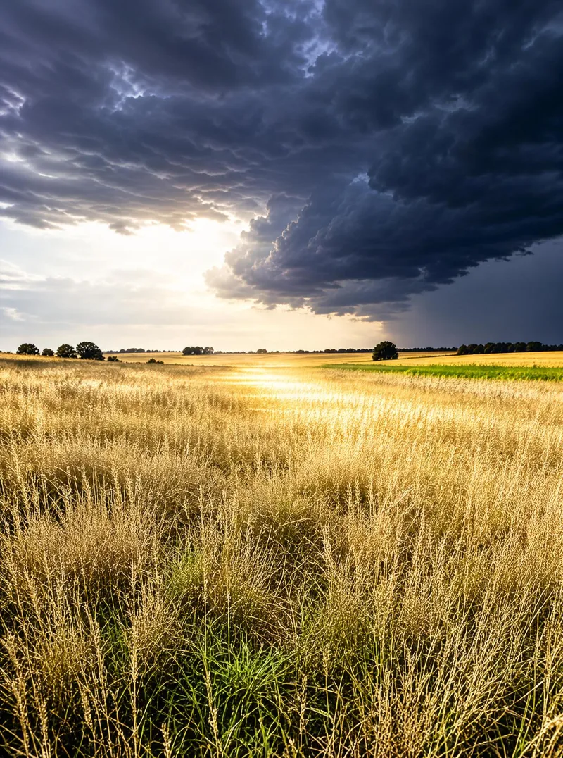 Golden Field Under Stormy Sky