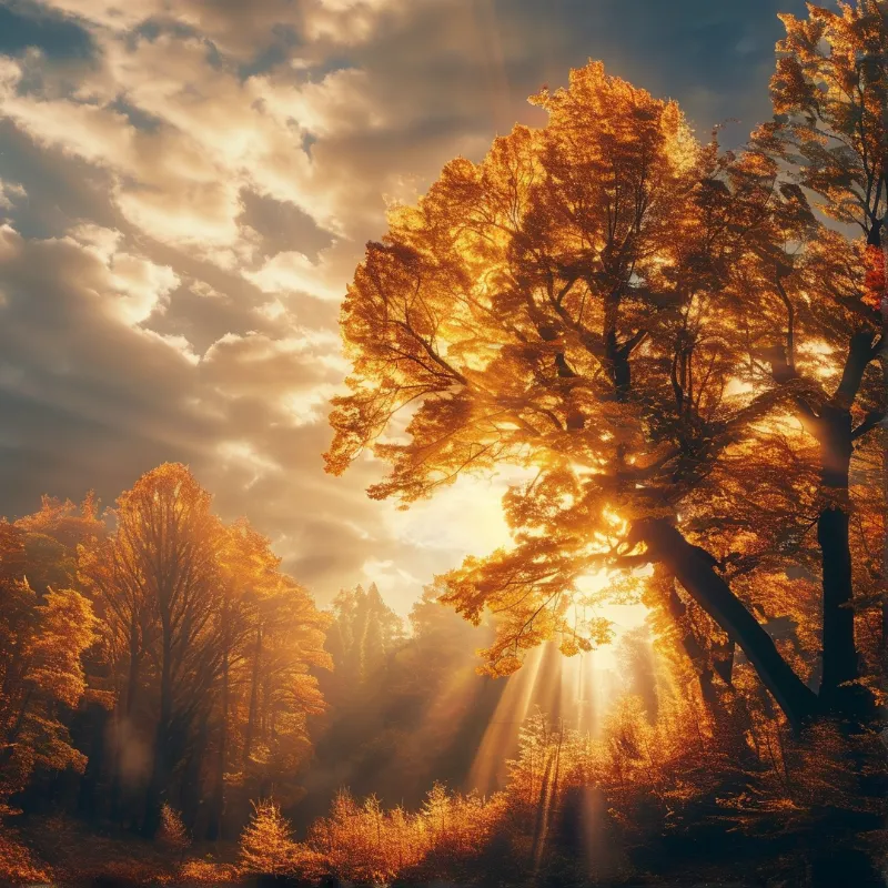 Sunlit Autumn Forest