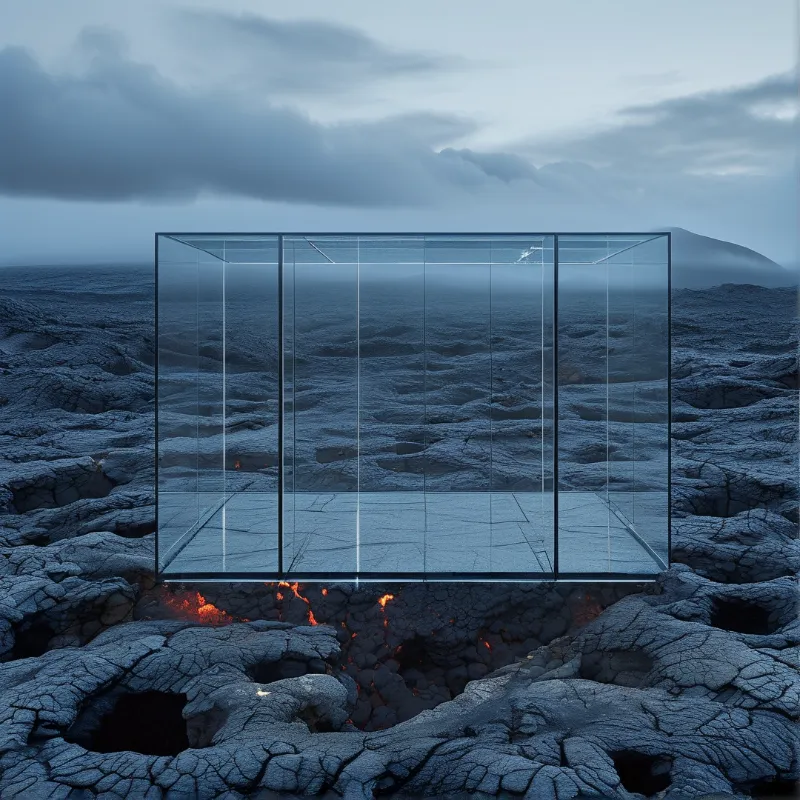 Glass Box on Volcanic Terrain