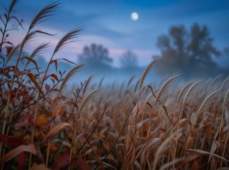 Moonlit Autumn Grass