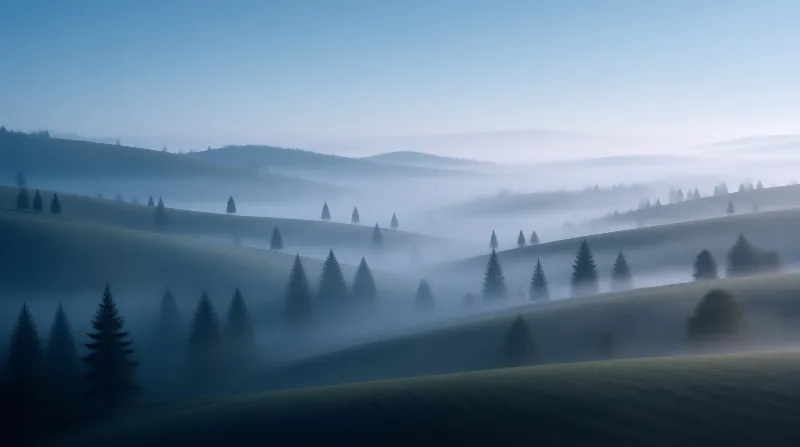 Misty Rolling Hills at Dawn