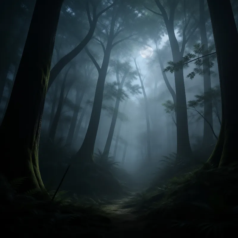 Misty Forest at Night
