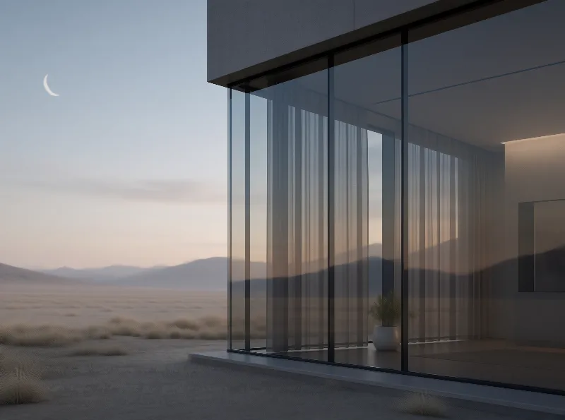 Glass Desert House under Crescent Moon