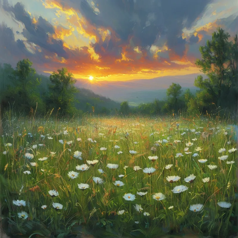 Sunset in Flower Field