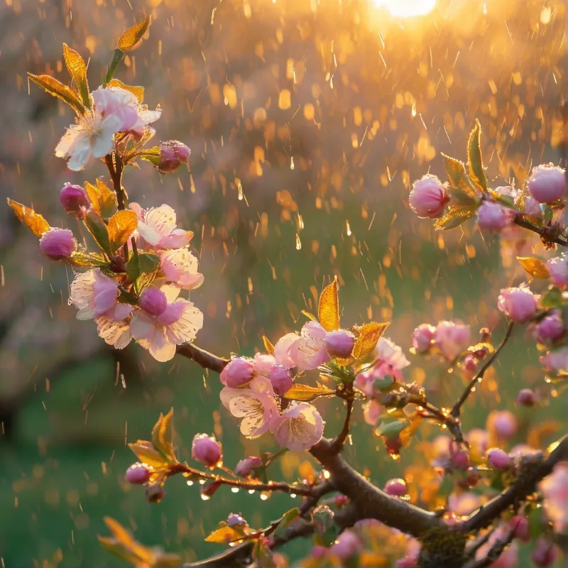 Golden Lit Spring Blossoms