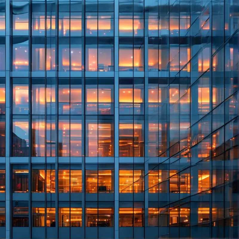Dusk Glass Office Facade