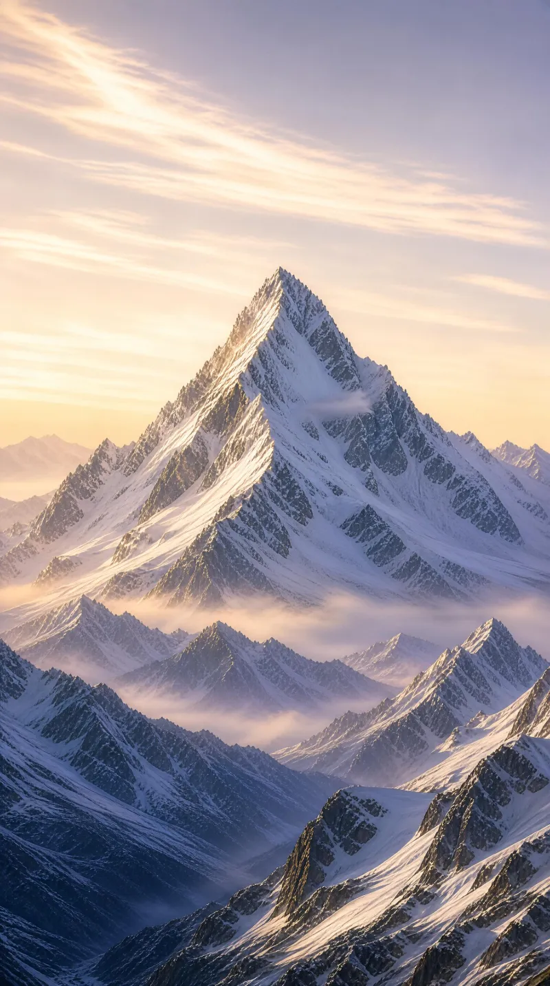 Sunlit Snowy Mountain Peak