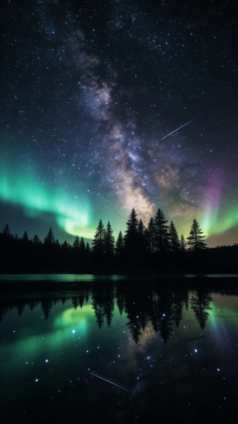 Starlit Lake with Aurora Reflection