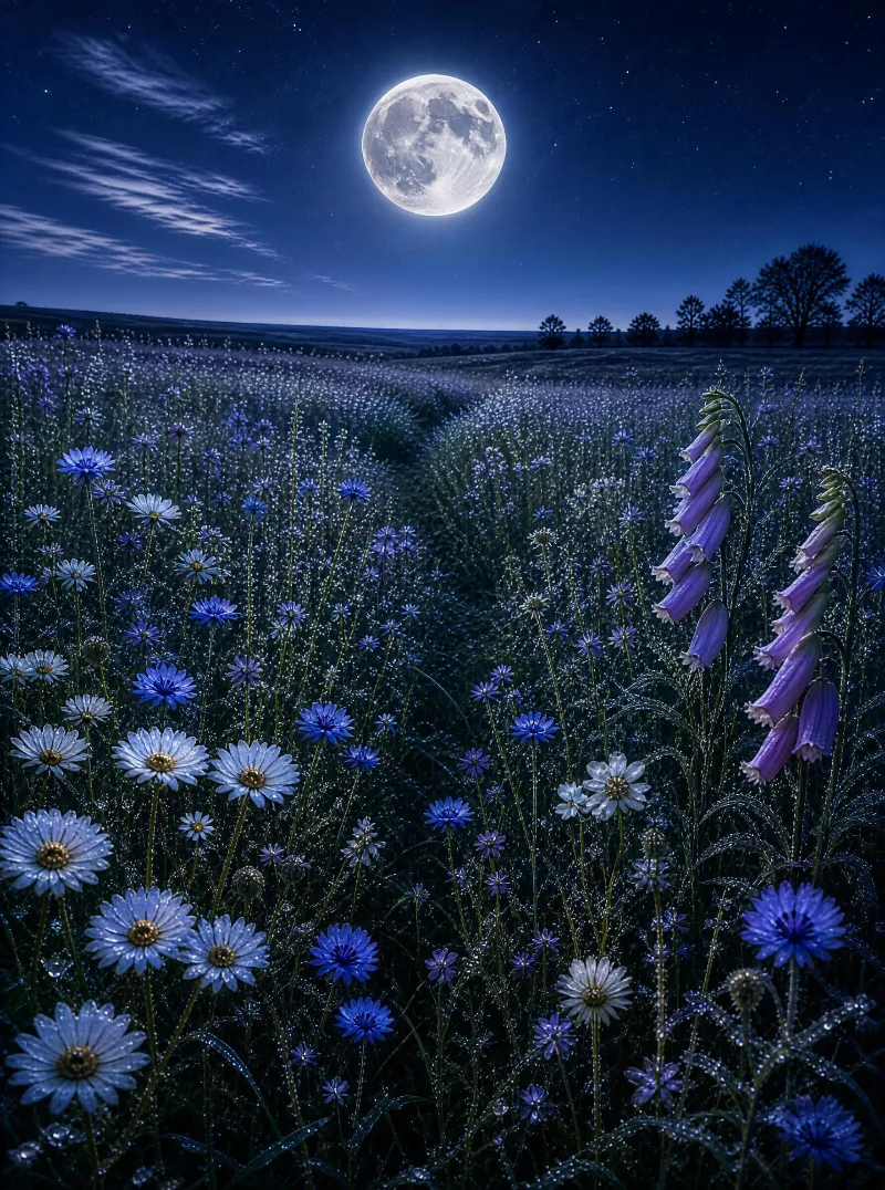 Moonlit Wildflower Field