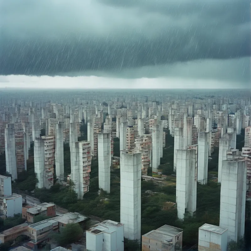 Concrete Towers in Heavy Rain
