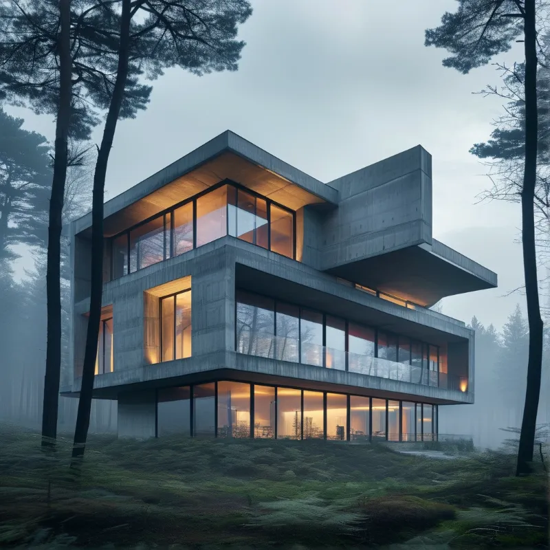 Modern Concrete House in Forest