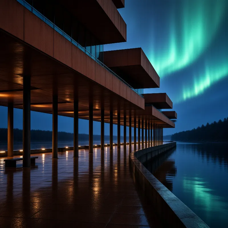 Aurora Over Modern Building