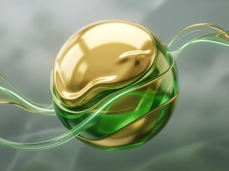 Gold Sphere with Green Ribbons