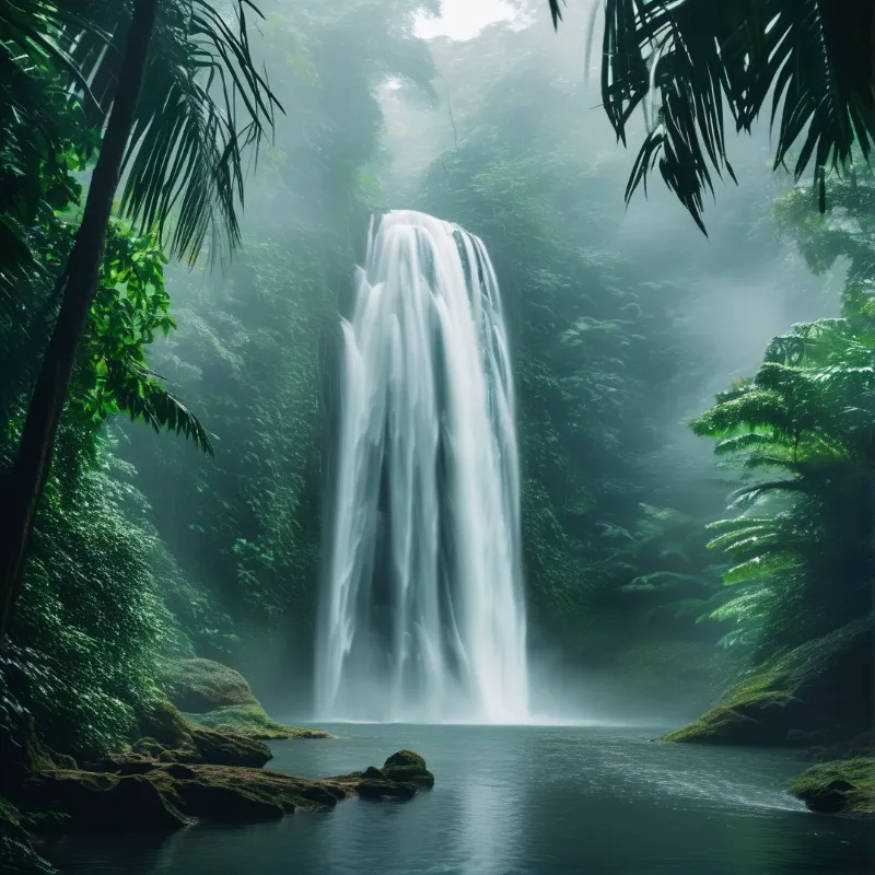 Misty Jungle Waterfall