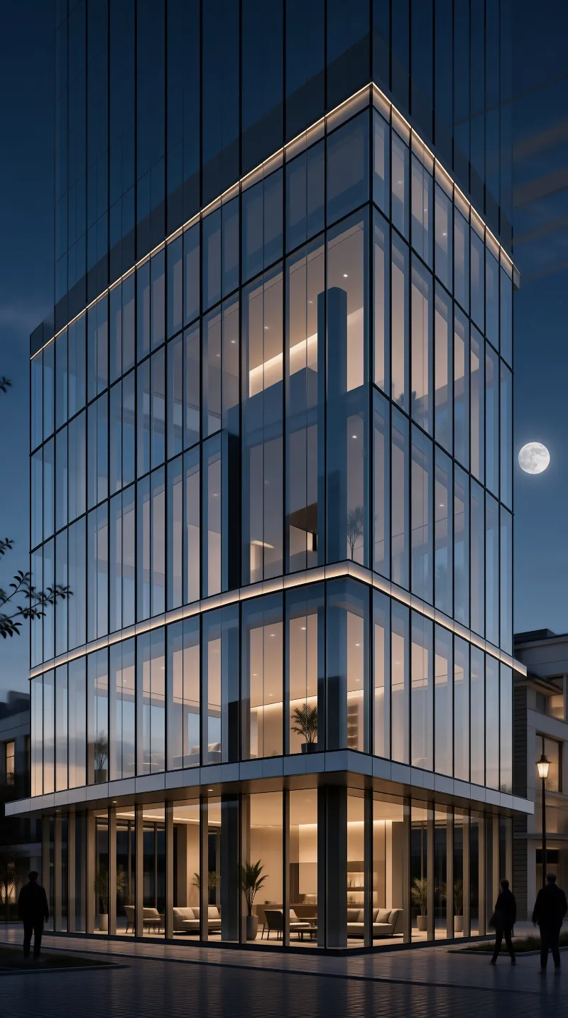 Modern Glass Tower at Night