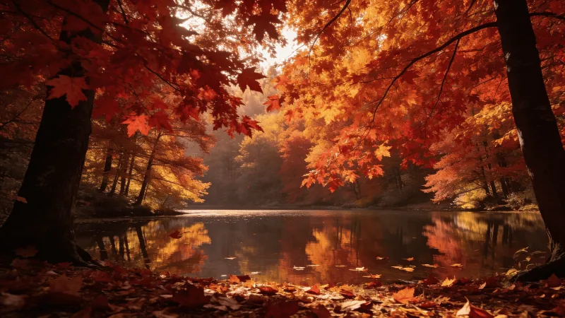 Fallen Leaves in Golden Hour Light