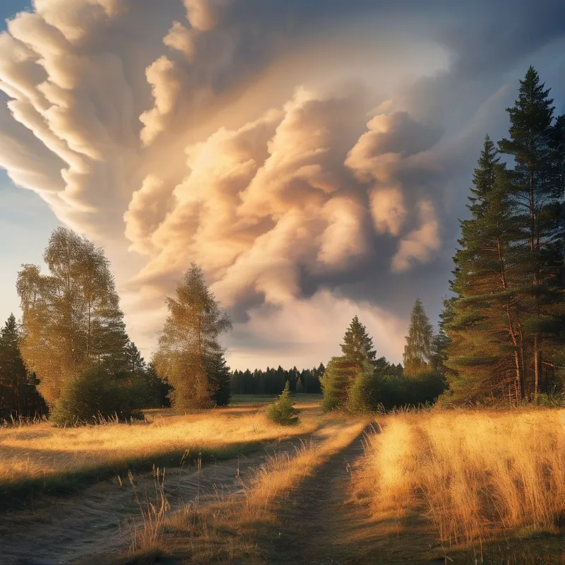 Dramatic Clouds Over Forest