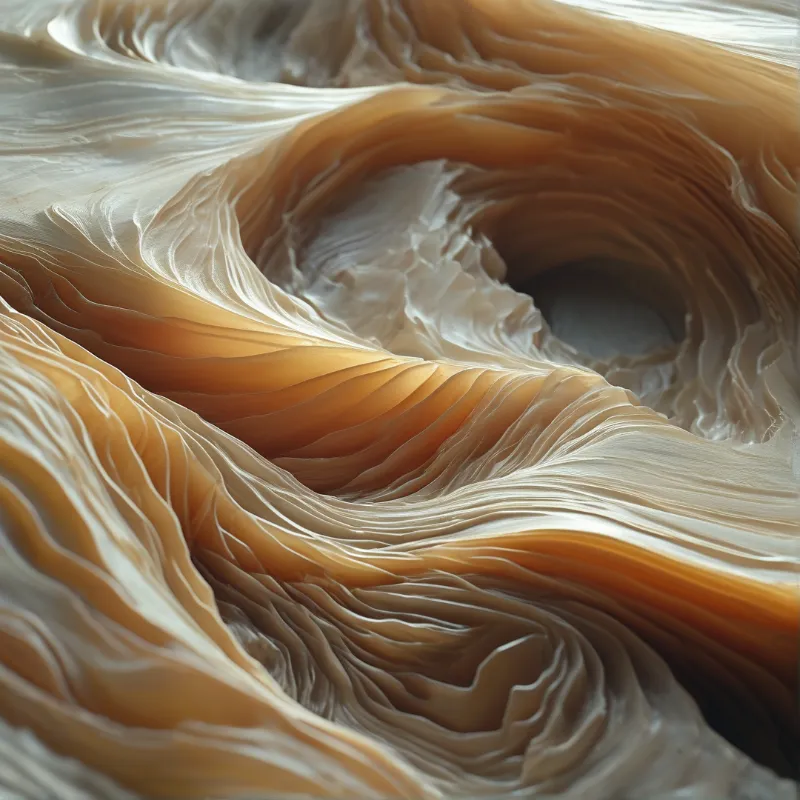 Swirling beige sand layers create a textured pattern with soft shadows and warm earth tones throughout the entire frame.