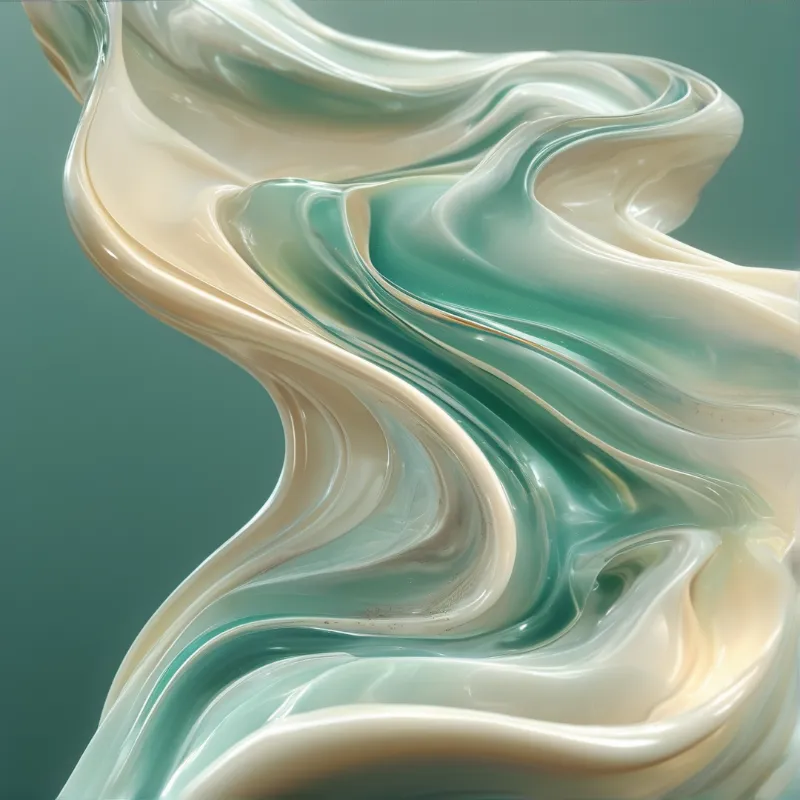 A smooth glossy mix of pale cream and mint green liquid ripples across a flat muted teal surface with soft even highlights.