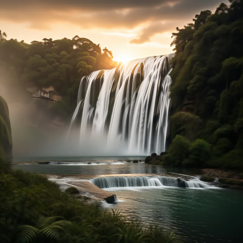 Jungle Waterfall Sunset
