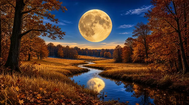 Autumn Night with Full Moon