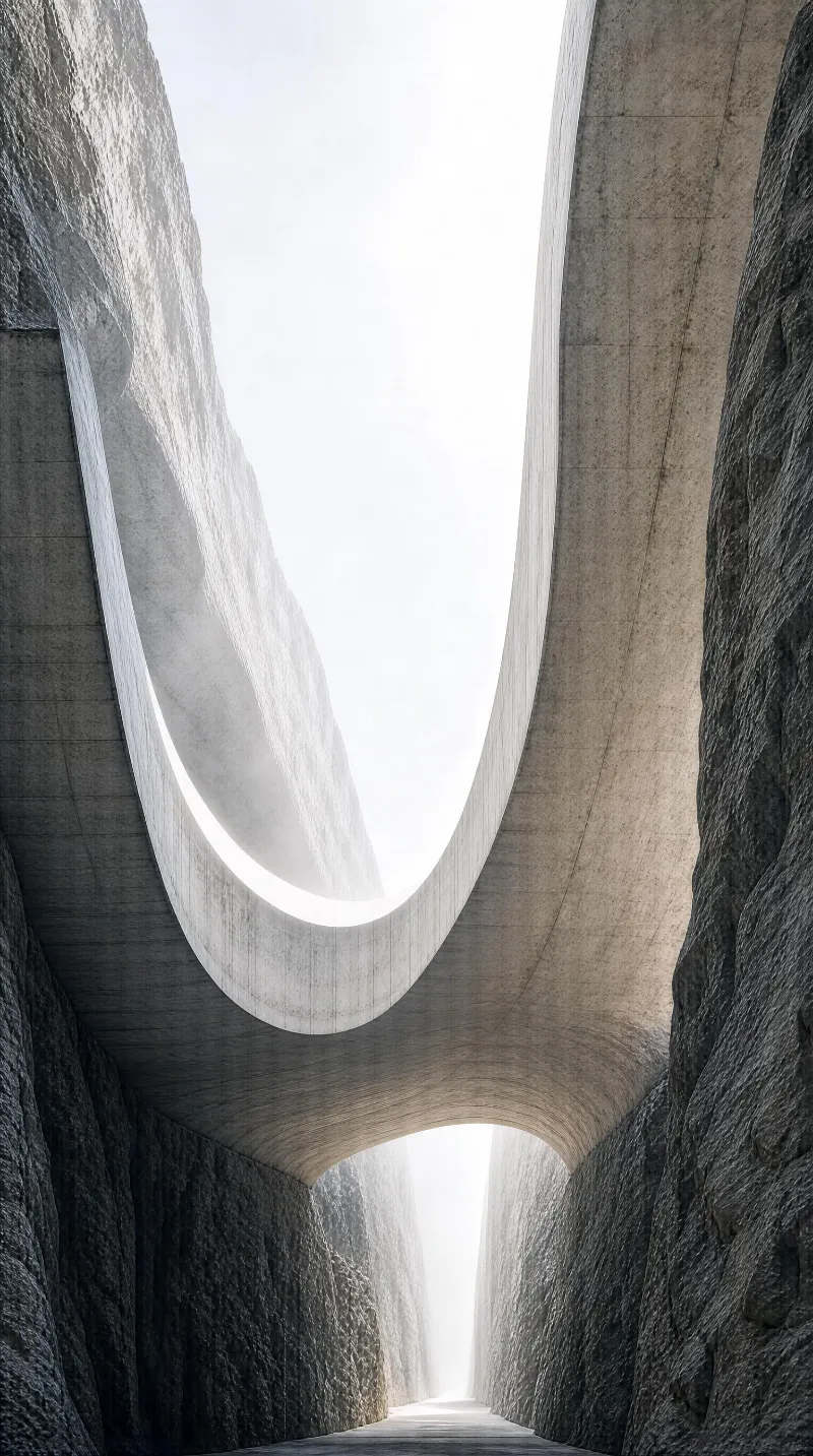 Modern Concrete Tunnel with Rock Walls