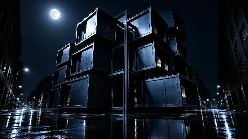 Cubic Building Under Moonlight