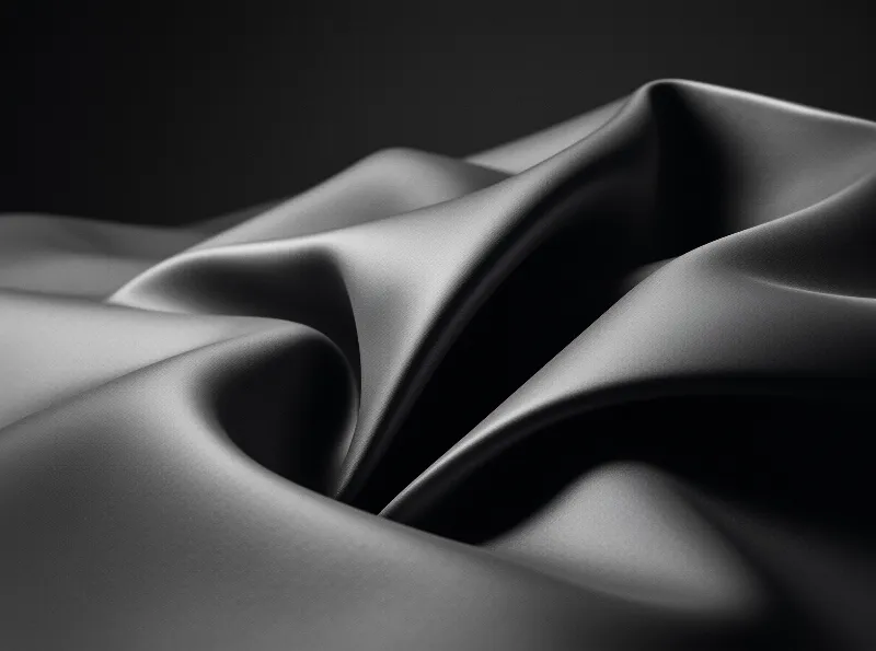 Dark smooth textile material creates elegant waves and deep creases under focused illumination.