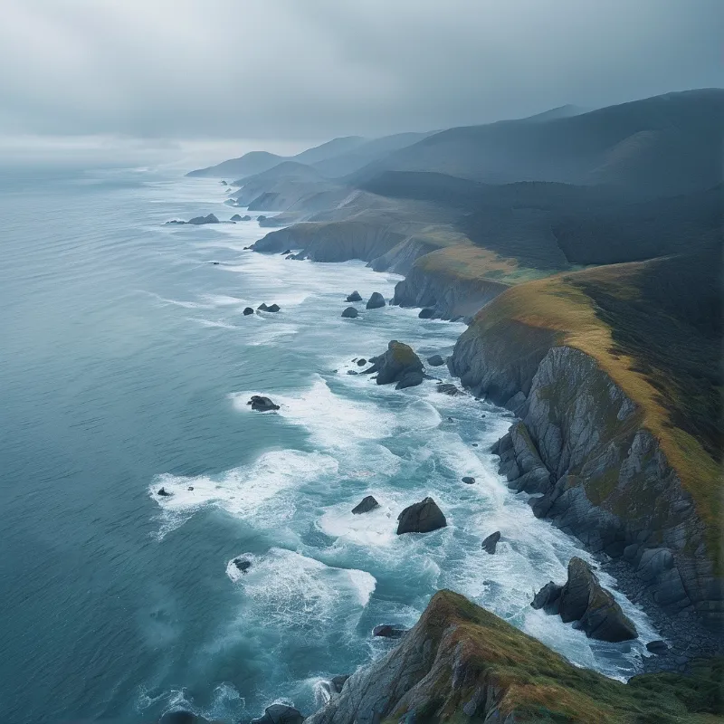 Misty Coastal Cliffs