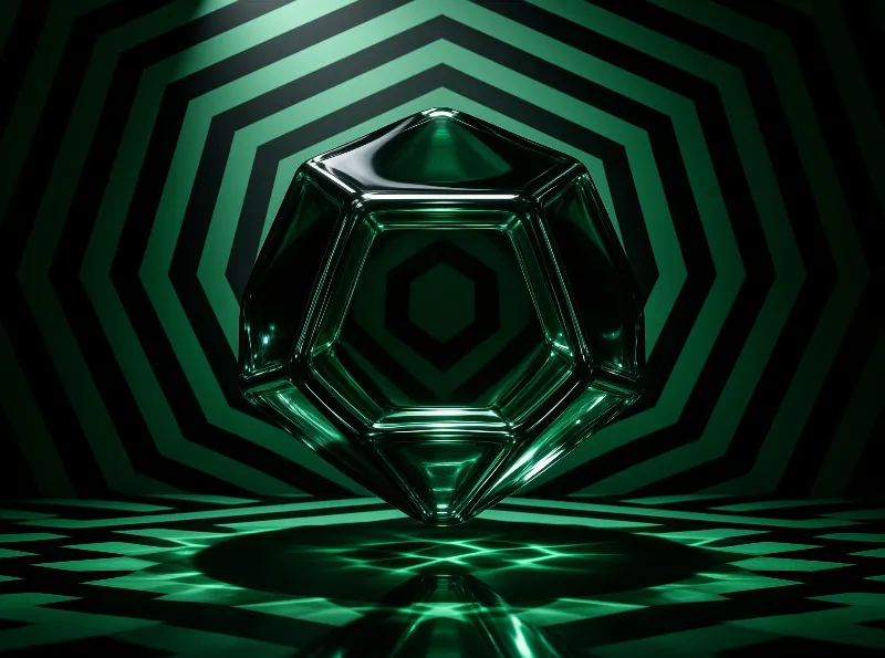 Green Geometric Crystal Scene