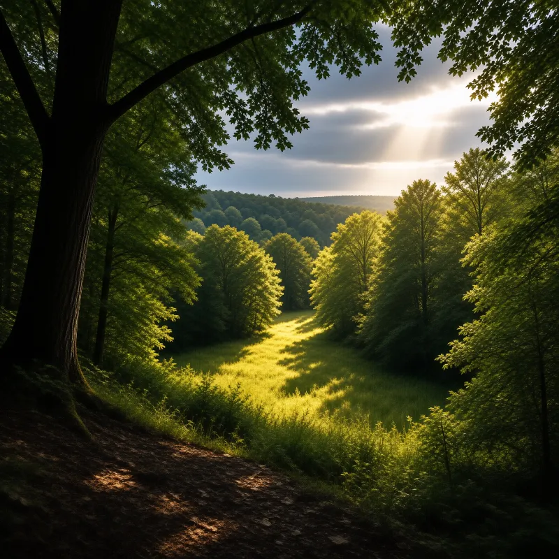 Sunlit Forest Valley