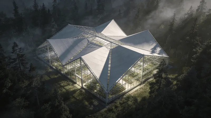 Greenhouse with Tensile Structure — Misty Forest