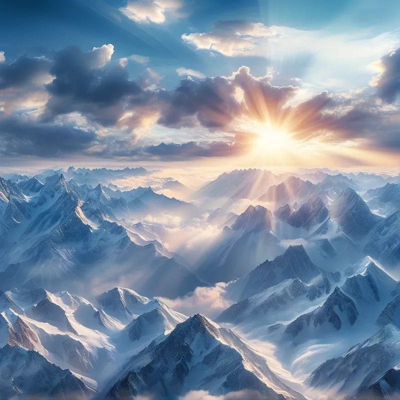 Sunlit Snowy Mountains