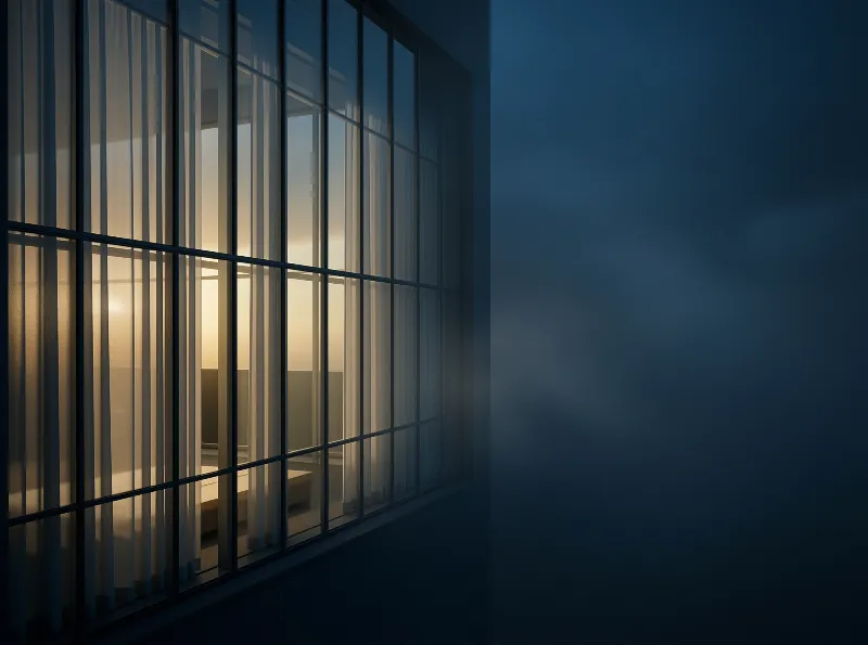 Glowing Window in Night Fog