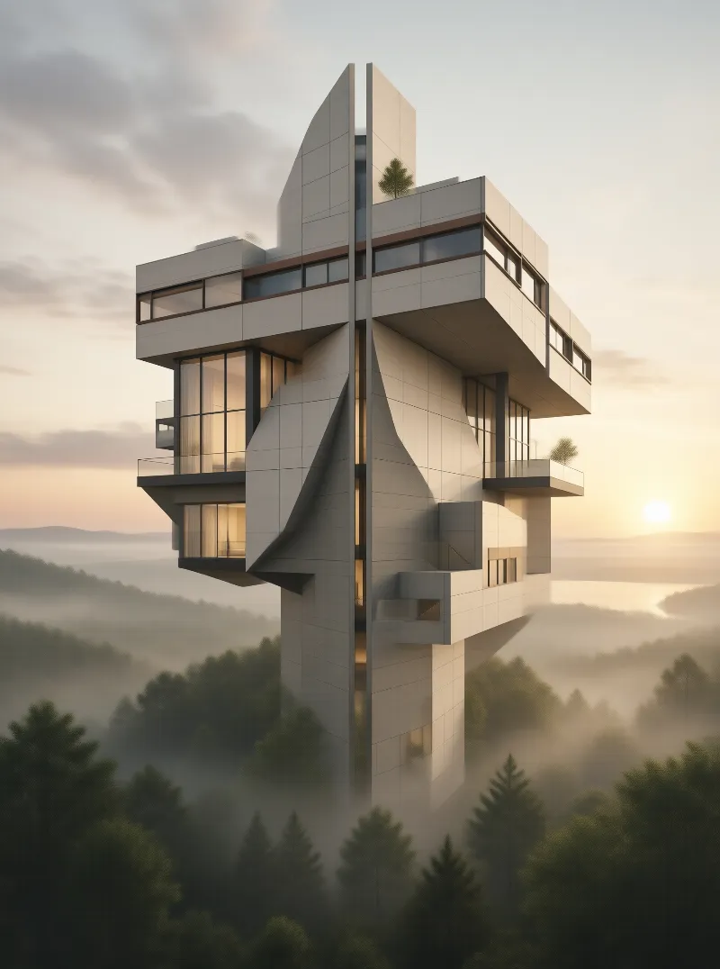 Futuristic Tower in Mist