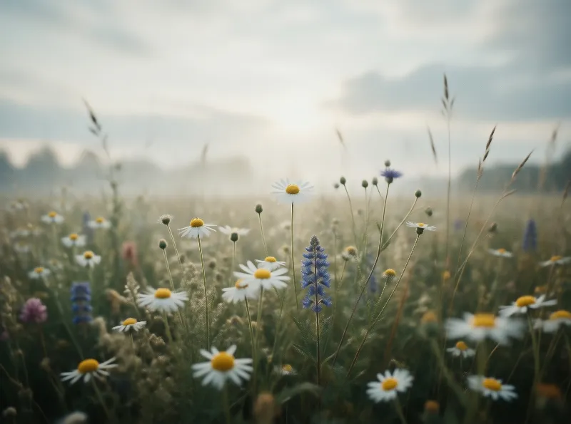 Misty Meadow with Wildflowers