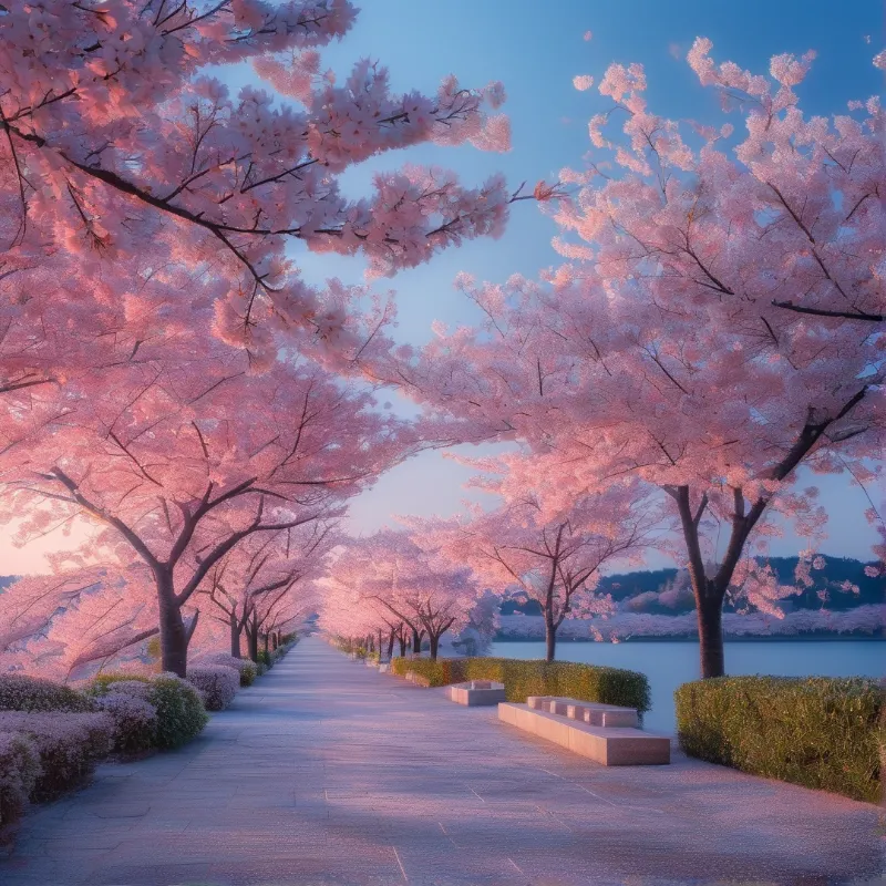Sakura Path by the Lake