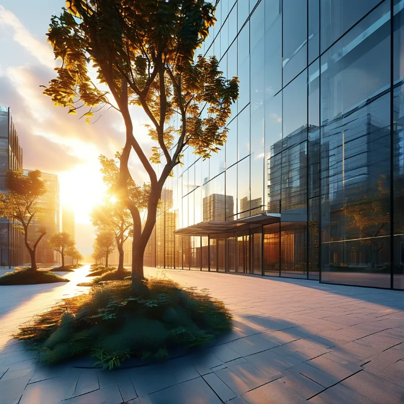 Sunset at Modern Glass Office