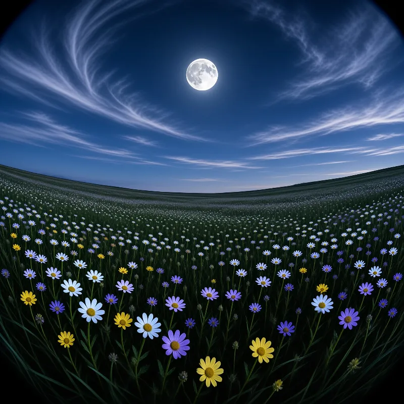 Moonlit Daisy Field