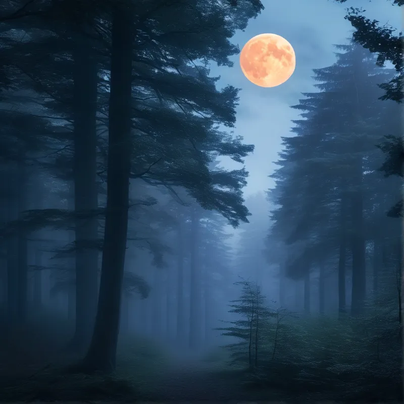 Misty Forest Under Full Moon