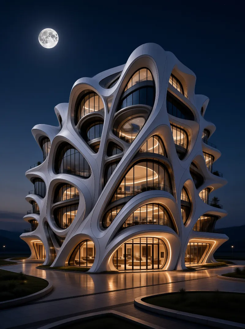 Modern Futuristic Building at Night