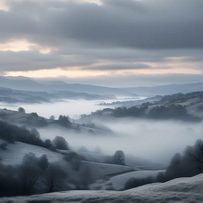 Misty Frozen Valley at Dawn