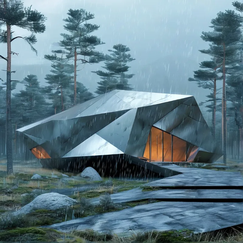 Modern Cabin in Rainy Forest