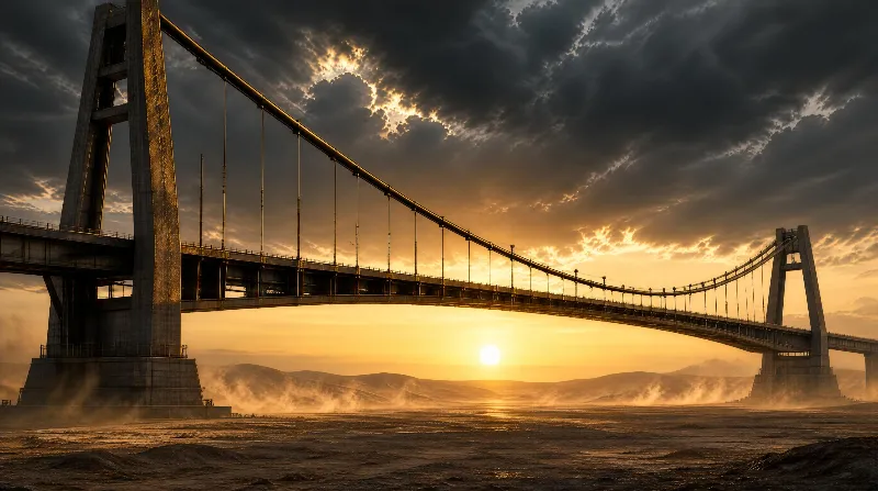 Suspension Bridge at Sunset