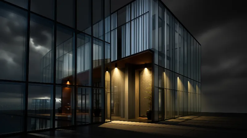 Modern Glass Building at Night