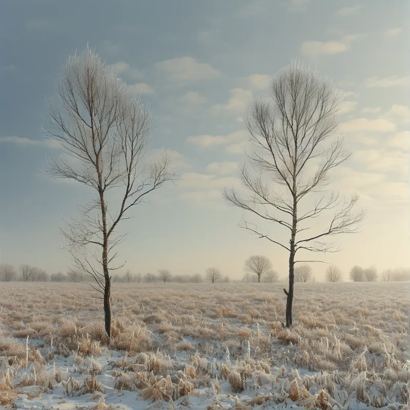 Winter Field with Two Trees