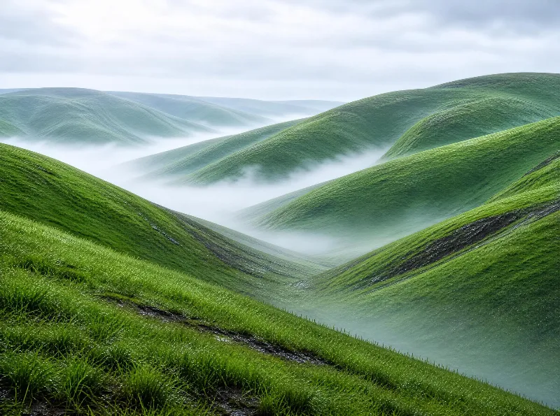 Rolling Green Hills with Mist