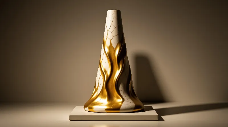 Gold and White Abstract Sculpture